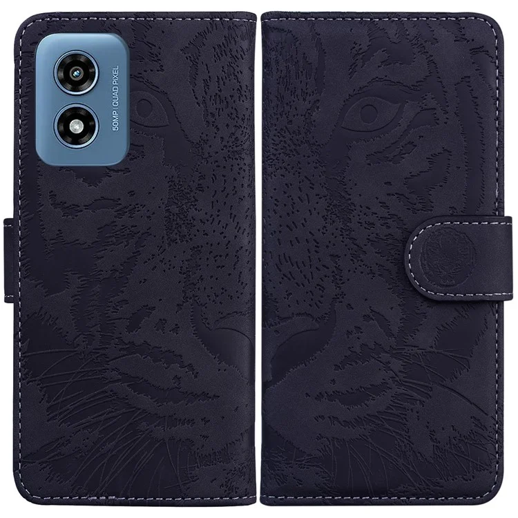 Für Motorola Moto G Play (2024) 4G Brieftasche Hülle Geprägtes Tiger Muster Leder Ständer Telefon Cover - Schwarz