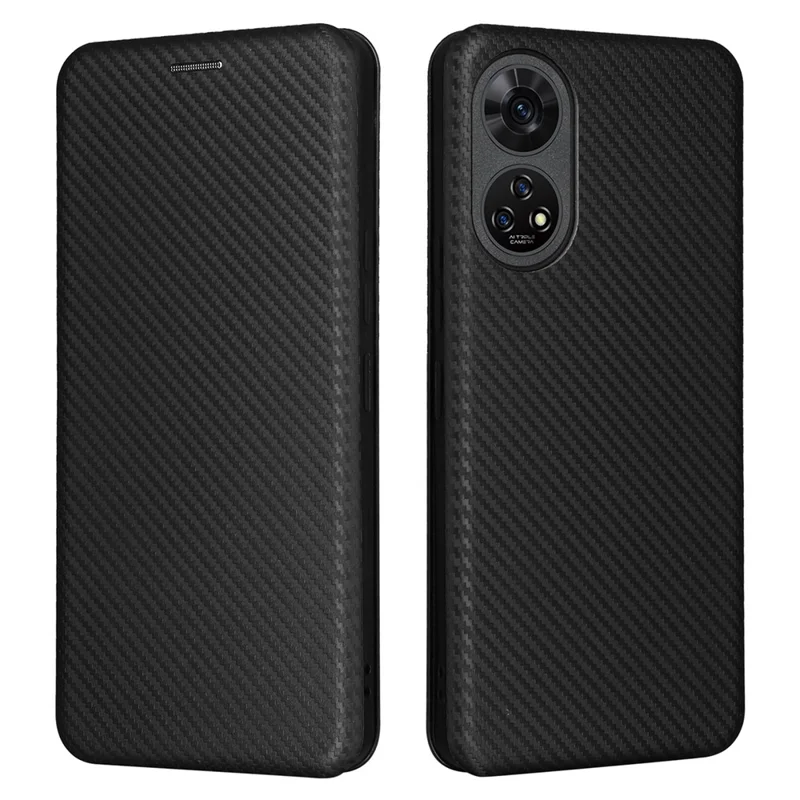 For ZTE Anshin Family A303ZT Case PU Leather Carbon Fiber Texture Phone Cover - Black