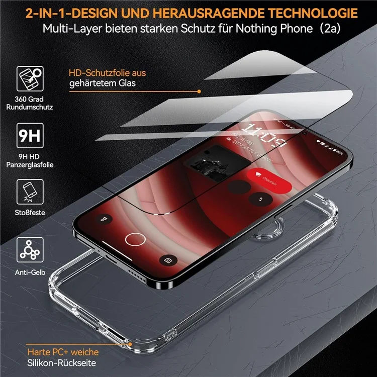 For Nothing Phone (2a) Plus / Phone (2a) Case Transparent PC+TPU Back Phone Cover with HD Tempered Glass Film