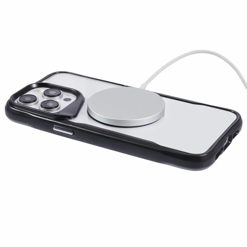 JJ3 Series for iPhone 13 Pro Magnetic Case TPU+Acrylic Transparency Electroplating Phone Cover - Black