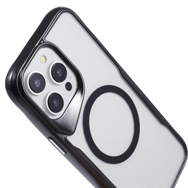 JJ3 Series for iPhone 15 Pro Max Case Electroplating TPU+Acrylic Magnetic Phone Cover - Black