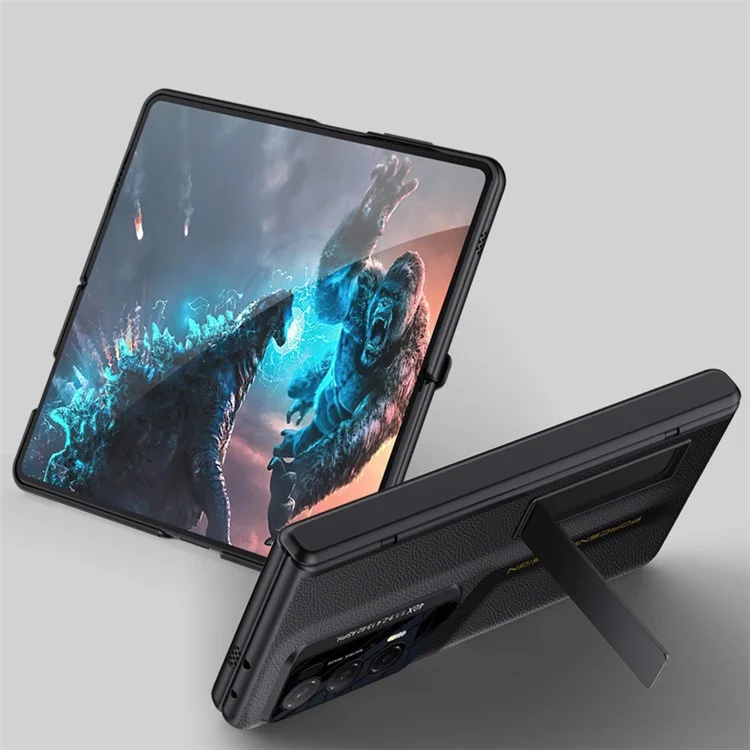 Чехол для телефона For Honor Magic V2 RSR Porsche Design, кожаный с покрытием из ПК, защита шарнира, с магнитной подставкой - черный