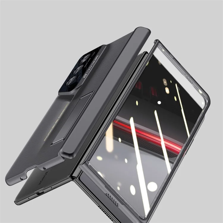 Чехол для телефона For Honor Magic V2 RSR Porsche Design, кожаный с покрытием из ПК, защита шарнира, с магнитной подставкой - черный