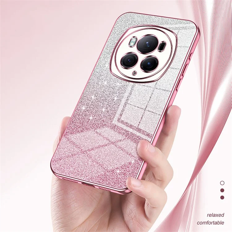 For Honor Magic6 Pro 5G Cell Phone Cases Gradient Glitter Electroplated TPU Shell - Pink