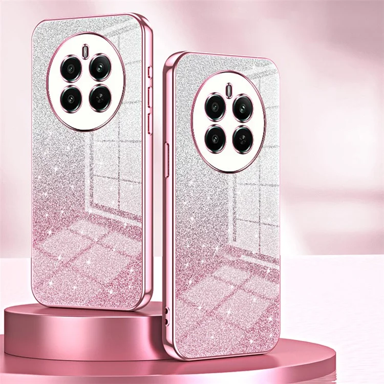 Pour Realme 12 4G / 12+ 5G Gradient Glitter Cell Phone Cases Electroplated Drop Resistant TPU Shell - Rose