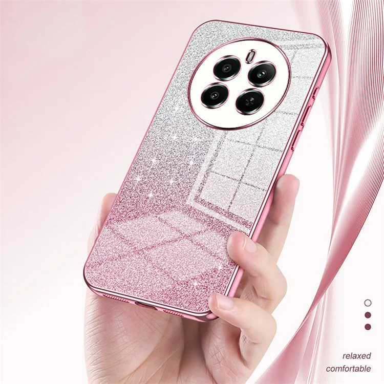 Pour Realme 12 4G / 12+ 5G Gradient Glitter Cell Phone Cases Electroplated Drop Resistant TPU Shell - Rose
