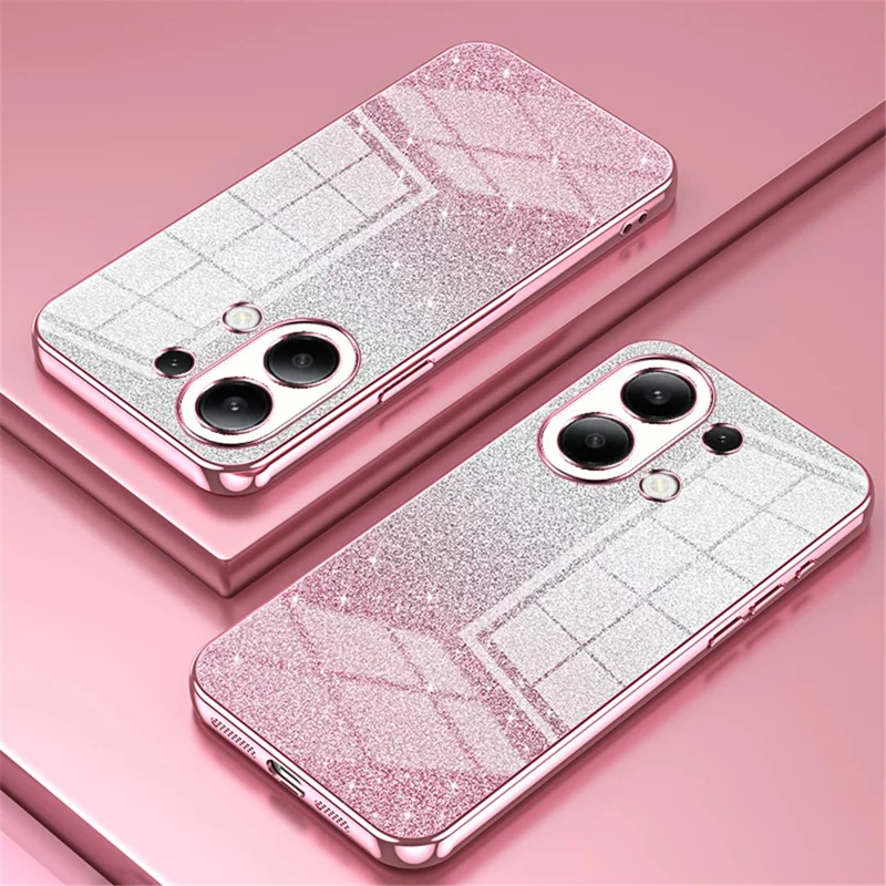 For Xiaomi Redmi Note 13 4G Cell Phone Cases Electroplated Drop Resistant Gradient Glitter TPU Shell - Pink
