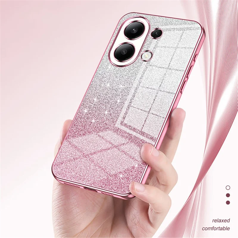 For Xiaomi Redmi Note 13 4G Cell Phone Cases Electroplated Drop Resistant Gradient Glitter TPU Shell - Pink