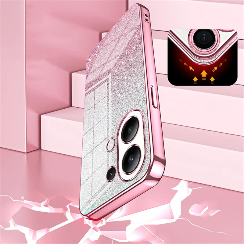 For Xiaomi Redmi Note 13 4G Cell Phone Cases Electroplated Drop Resistant Gradient Glitter TPU Shell - Pink