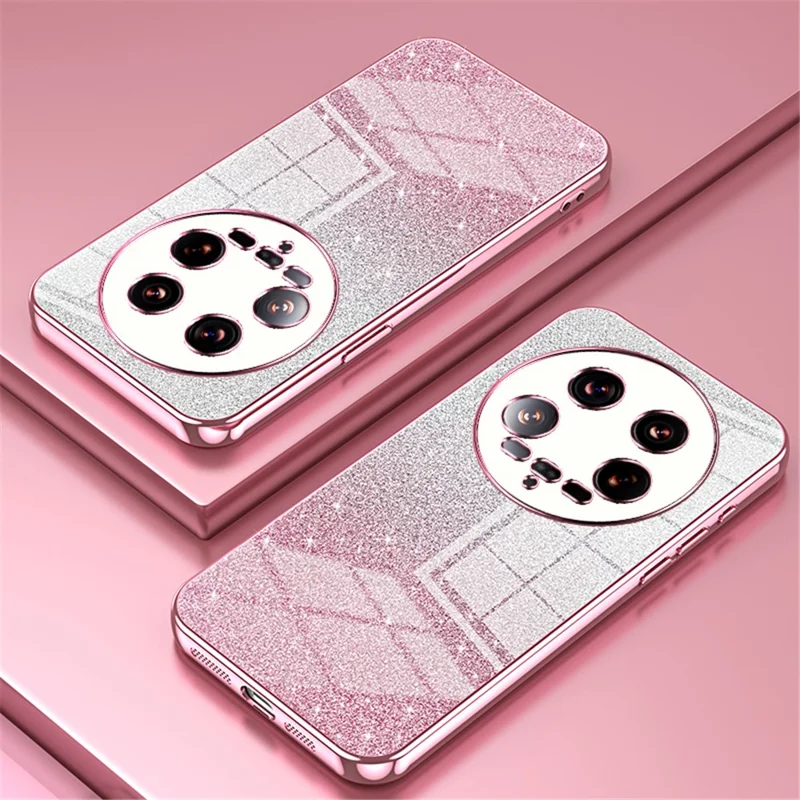 Phone Shell for Xiaomi 14 Ultra Electroplating Design Gradient Glitter Cell Phone Case - Pink