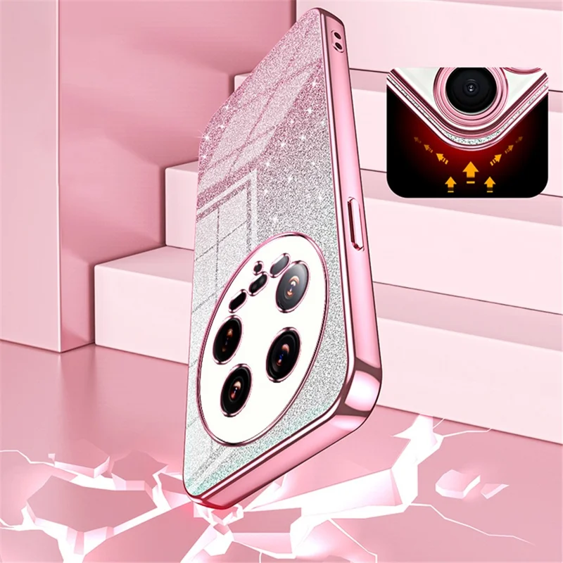 Phone Shell for Xiaomi 14 Ultra Electroplating Design Gradient Glitter Cell Phone Case - Pink