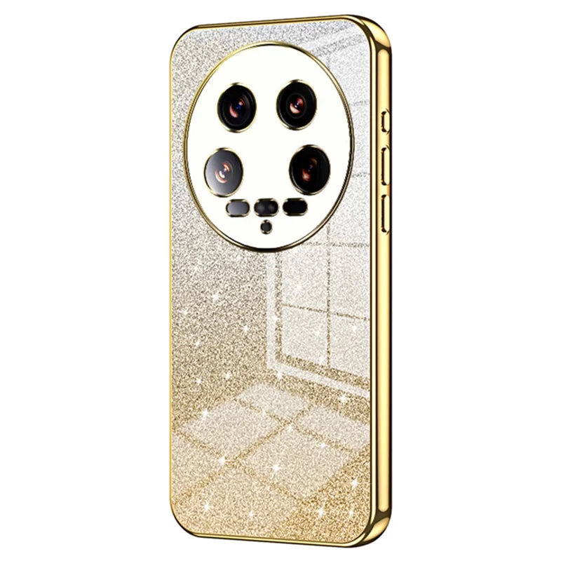 Phone Shell for Xiaomi 14 Ultra Electroplating Design Gradient Glitter Cell Phone Case - Gold