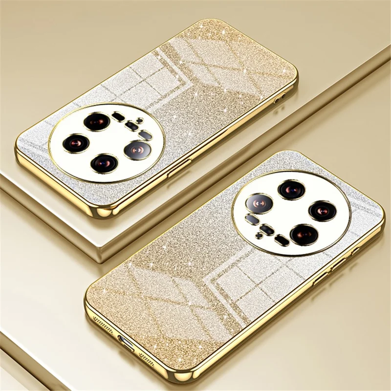 Phone Shell for Xiaomi 14 Ultra Electroplating Design Gradient Glitter Cell Phone Case - Gold