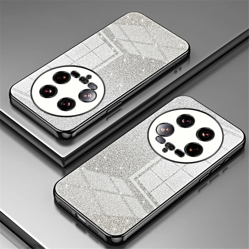 Phone Shell for Xiaomi 14 Ultra Electroplating Design Gradient Glitter Cell Phone Case - Black