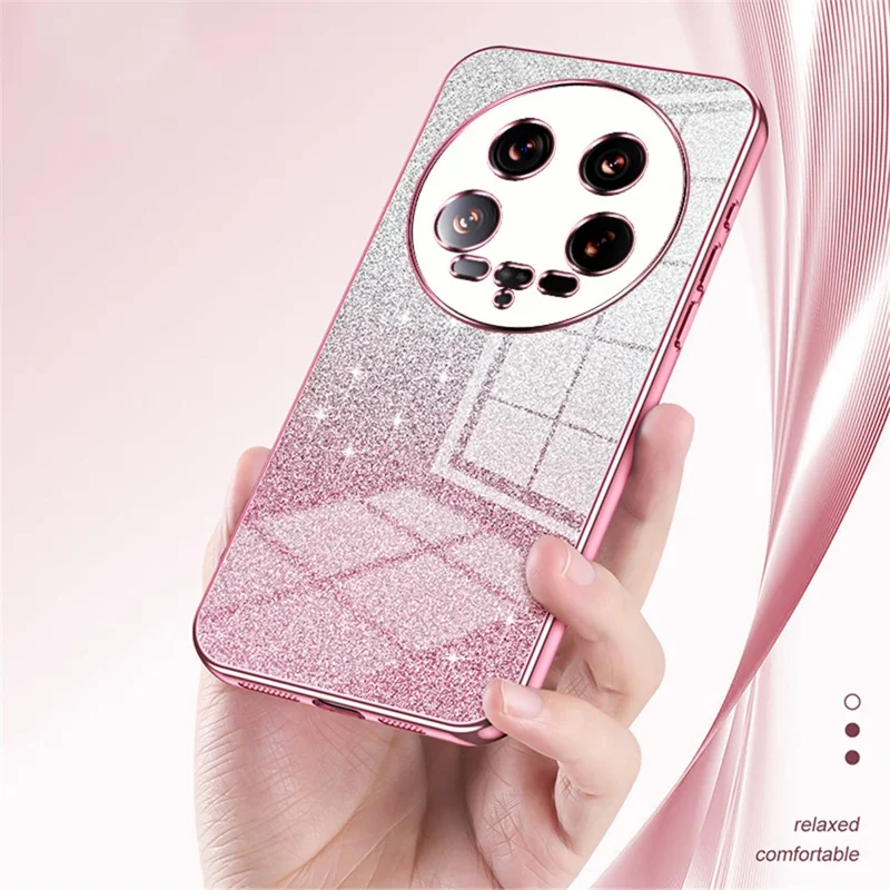 Phone Shell for Xiaomi 14 Ultra Electroplating Design Gradient Glitter Cell Phone Case - Black