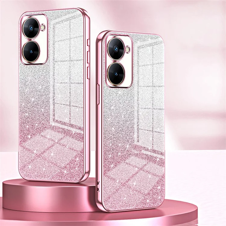 Phone Case for Realme V30t Cover Gradient Glitter Electroplating Cell Phone Shell - Pink