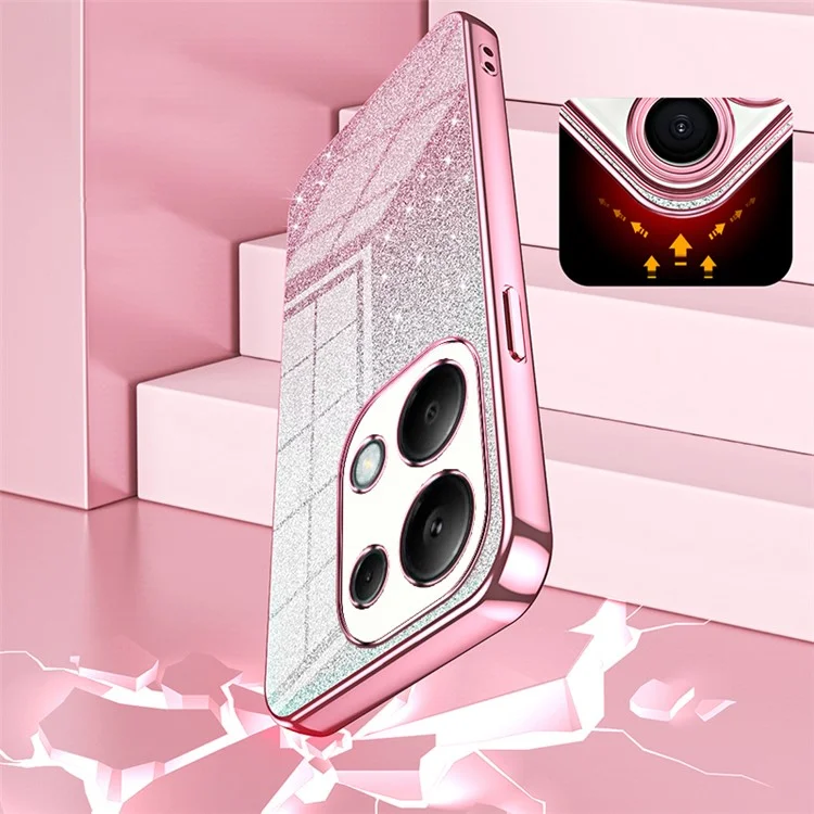 For Xiaomi Redmi Note 13 Pro 4G / Poco M6 Pro 4G Electroplating Shell Gradient Glitter Slim-Fit TPU Cell Phone Cases - Pink