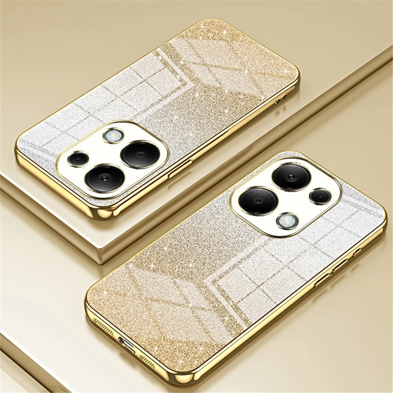 Für Xiaomi Redmi Note 13 Pro 4G / Poco M6 Pro 4G Elektroplattiertes Schutzhülle mit Farbverlauf-Glitzer, Slim-Fit TPU Handyhülle - Gold