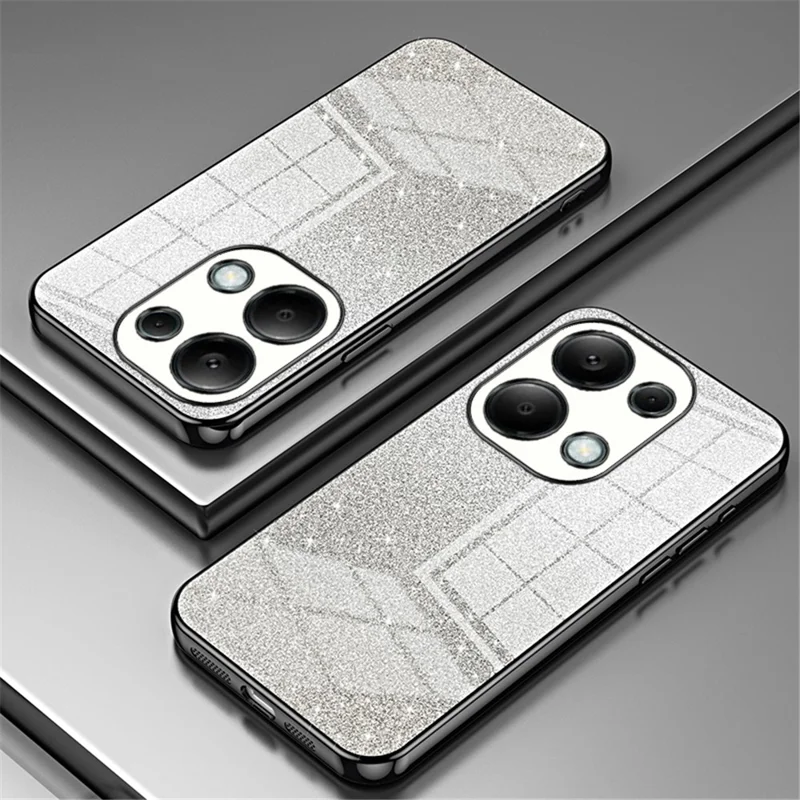Para Xiaomi Redmi Note 13 Pro 4G / Poco M6 Pro 4G Capa de Celular com Borda Eletrolítica Gradiente Brilhante e Ajuste Slim-Fit de TPU - Preto