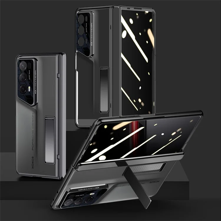 Pour Honor Magic V2 RSR Porsche Design Case Clear PC+Acrylic Kickstand Phone Cover with Anti-Spy Screen Protector - Noir