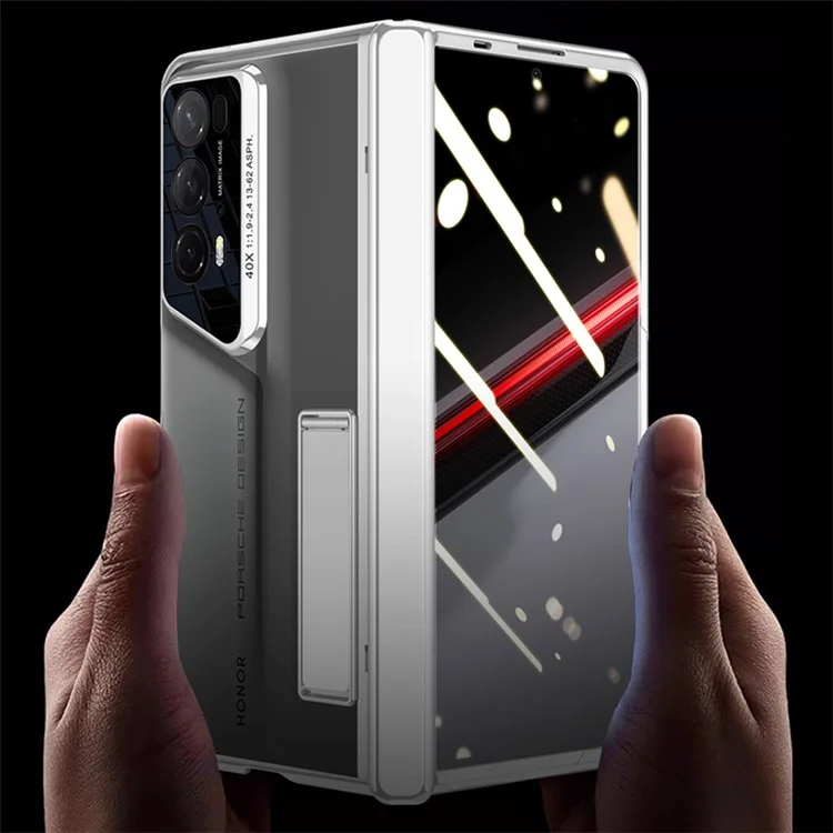 Pour Honor Magic V2 RSR Porsche Design Case Clear PC+Acrylic Kickstand Phone Cover with Anti-Spy Screen Protector - Noir