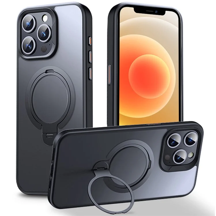 Pour iPhone 12 Pro Max Kickstand Phone Case TPU+PC Phone Back Cover Compatible with MagSafe - Noir