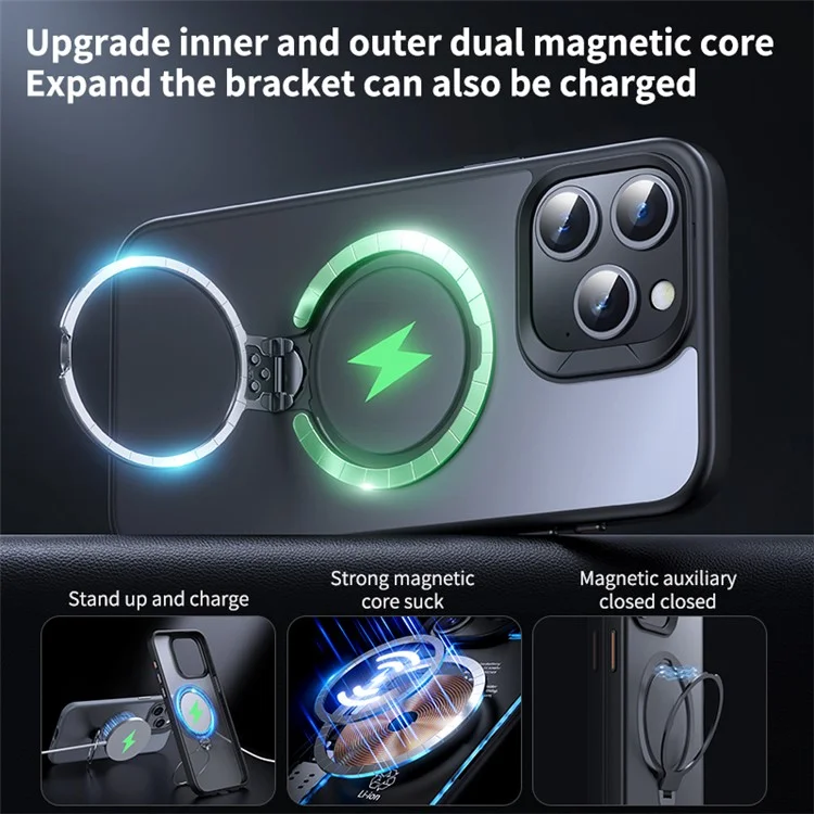Pour iPhone 12 Pro Max Kickstand Phone Case TPU+PC Phone Back Cover Compatible with MagSafe - Noir