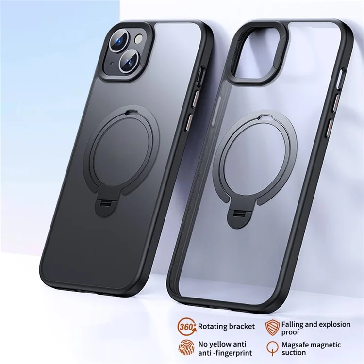 Magnetic Phone Case for iPhone 13 / 14 TPU+PC Phone Cover Kickstand Shell Compatible with MagSafe - Black
