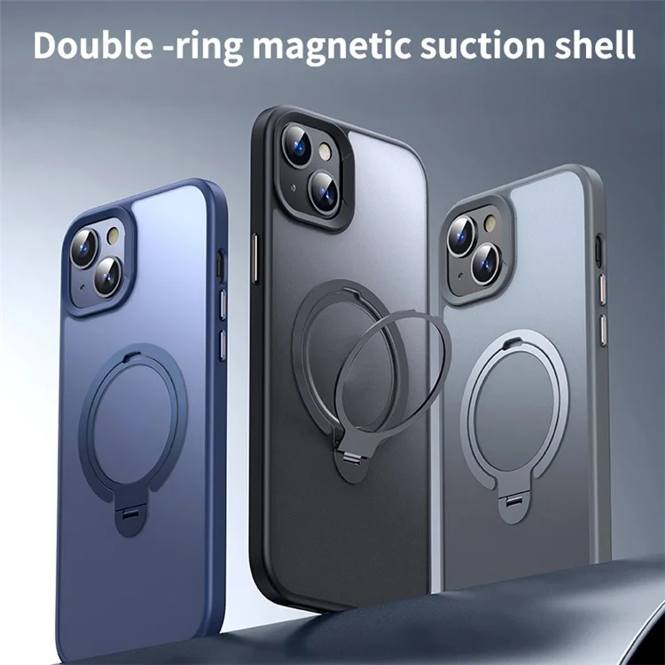 Magnetic Phone Case for iPhone 13 / 14 TPU+PC Phone Cover Kickstand Shell Compatible with MagSafe - Black