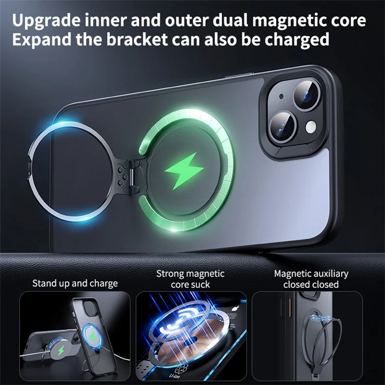 Magnetic Phone Case for iPhone 13 / 14 TPU+PC Phone Cover Kickstand Shell Compatible with MagSafe - Black