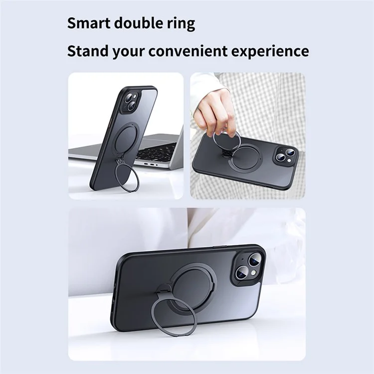 Magnetic Phone Case for iPhone 13 / 14 TPU+PC Phone Cover Kickstand Shell Compatible with MagSafe - Black