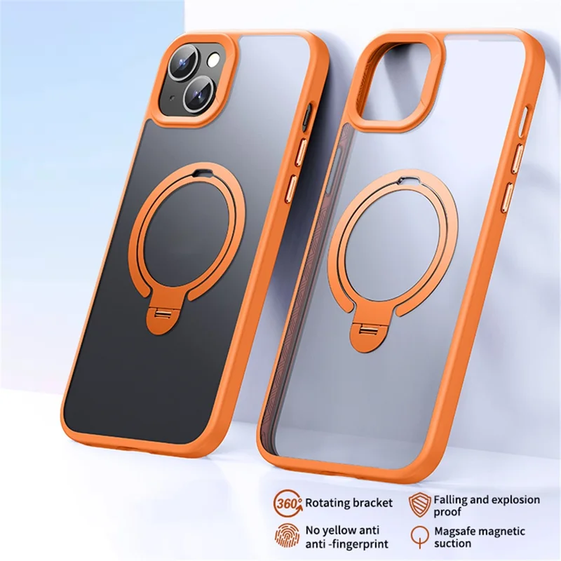 Magnetic Phone Case for iPhone 13 / 14 TPU+PC Phone Cover Kickstand Shell Compatible with MagSafe - Orange