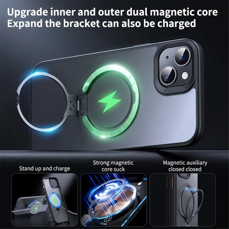 Magnetic Phone Case for iPhone 13 / 14 TPU+PC Phone Cover Kickstand Shell Compatible with MagSafe - Orange