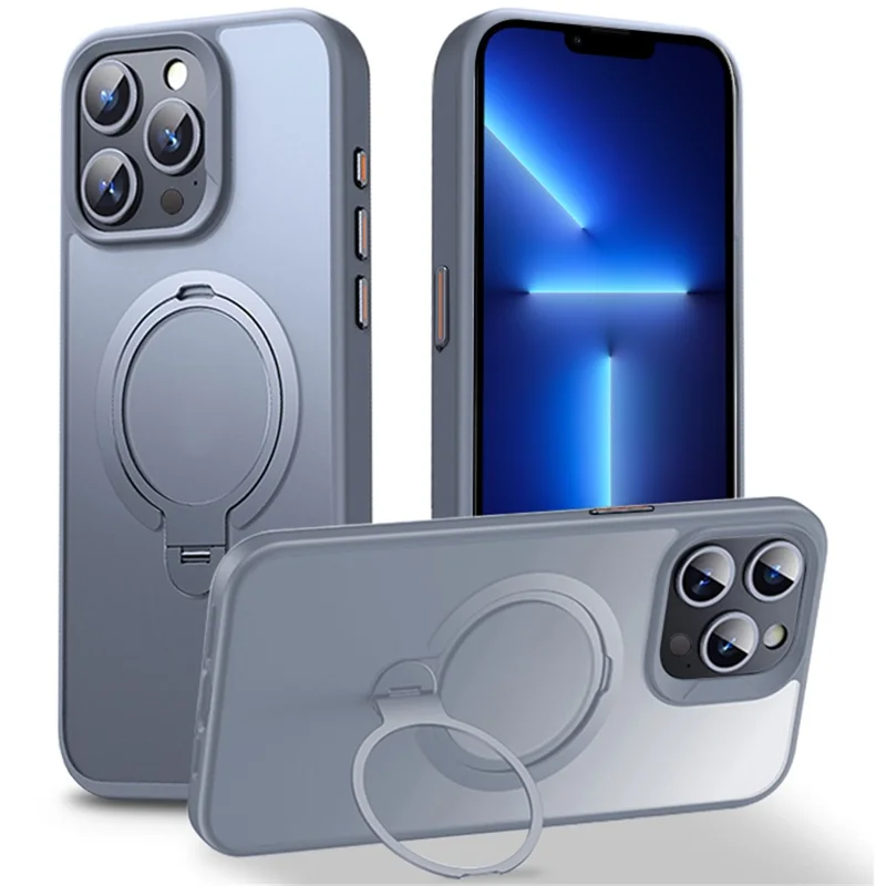 For iPhone 13 Pro Max Case Kickstand Anti-Scratch TPU+PC Phone Cover Compatible with MagSafe - Grey