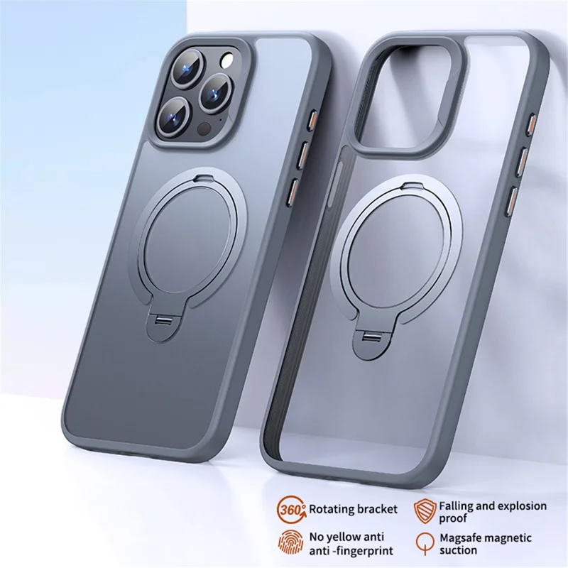 For iPhone 13 Pro Max Case Kickstand Anti-Scratch TPU+PC Phone Cover Compatible with MagSafe - Grey