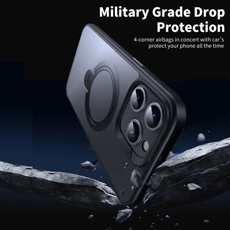 For iPhone 13 Pro Max Case Kickstand Anti-Scratch TPU+PC Phone Cover Compatible with MagSafe - Grey