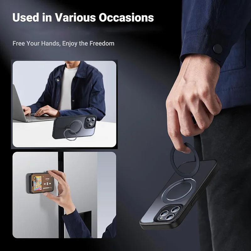 For iPhone 13 Pro Max Case Kickstand Anti-Scratch TPU+PC Phone Cover Compatible with MagSafe - Grey