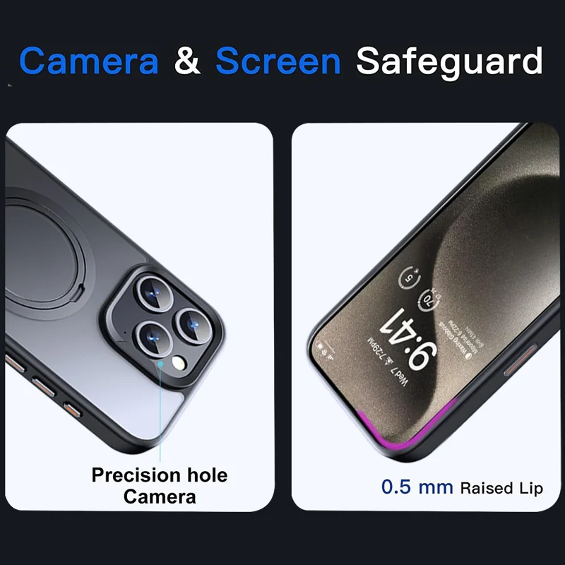 For iPhone 13 Pro Max Case Kickstand Anti-Scratch TPU+PC Phone Cover Compatible with MagSafe - Grey