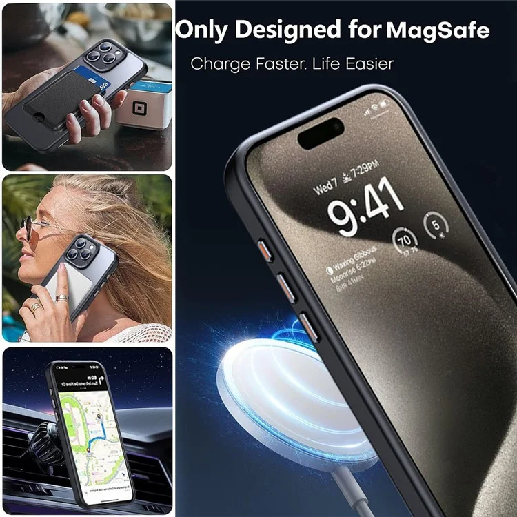Per iPhone 15 Pro Max Cell Phone Case Supporto Magnetico Supporto TPU+PC Compatibile con MagSafe - Nero