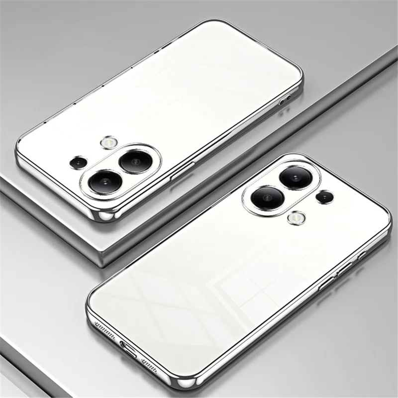Back Shell for Xiaomi Redmi Note 13 4G Anti-fingerprint Electroplating TPU Cell Phone Case - Silver