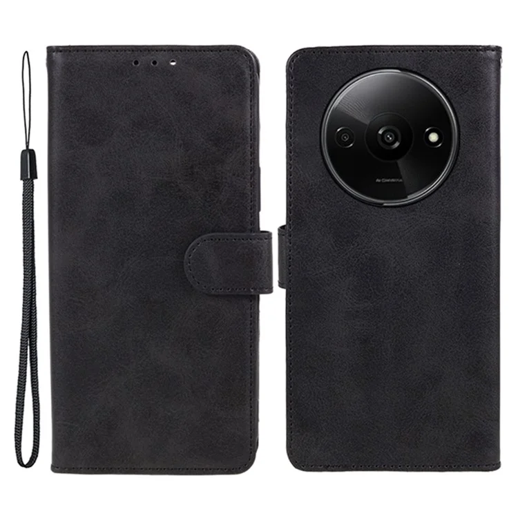 Para Xiaomi Redmi A3 / Poco C61 4G Case Calf Texture Leather Mobile Phone Cover com Fecho Magnético - Preto