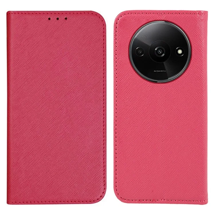 Pour Xiaomi Redmi A3 4G / Poco C61 4G Étui en Cuir PU Portefeuille Étui Protecteur de Téléphone Texture Croisée - Rose