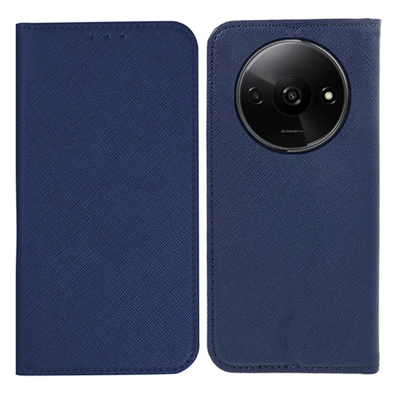 For Xiaomi Redmi A3 4G / Poco C61 4G Case PU Leather Wallet Protective Phone Cover Cross Texture - Dark Blue