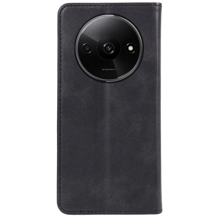 Para Xiaomi Redmi A3 4G / Poco C61 4G Funda de Teléfono de Cuero Textura de Ternera Tapa de la Billetera Absorción Automática Magnética - Negro