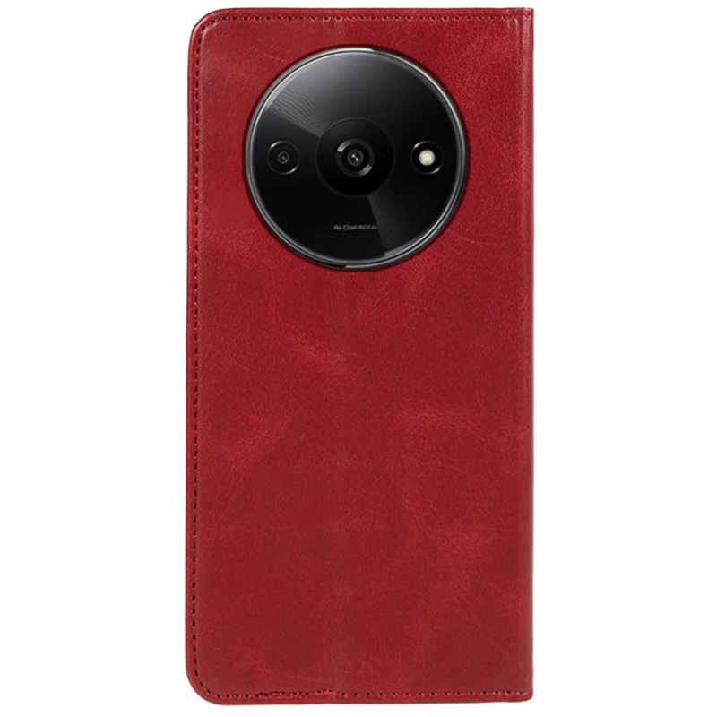 For Xiaomi Redmi A3 4G / Poco C61 4G Leather Phone Case Calf Texture Wallet Cover Magnetic Auto-Absorbed - Red