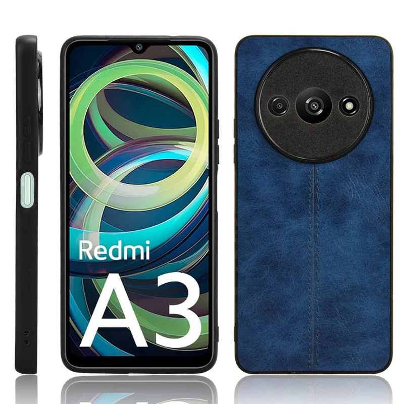 For Xiaomi Redmi A3 / Poco C61 4G Cell Phone Case Stitching Line Design Leather Coated TPU+PC Cover - Blue