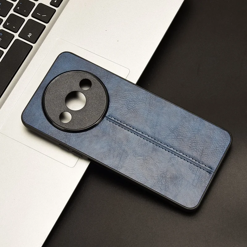 For Xiaomi Redmi A3 / Poco C61 4G Cell Phone Case Stitching Line Design Leather Coated TPU+PC Cover - Blue
