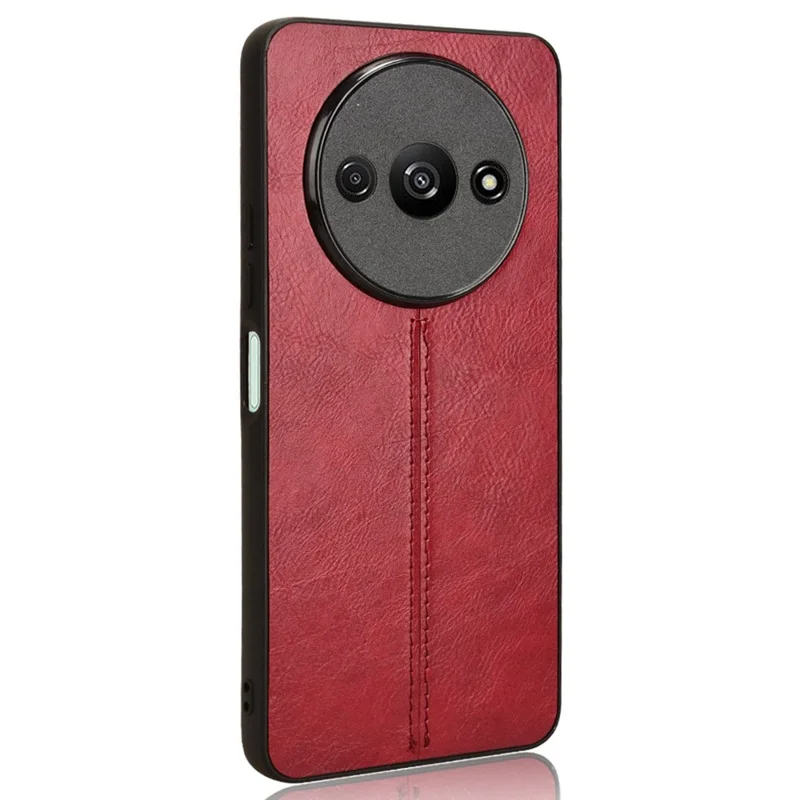 For Xiaomi Redmi A3 / Poco C61 4G Cell Phone Case Stitching Line Design Leather Coated TPU+PC Cover - Red