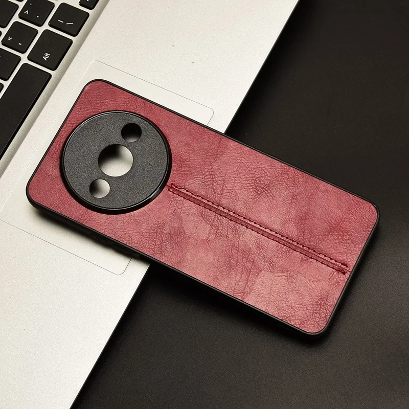 For Xiaomi Redmi A3 / Poco C61 4G Cell Phone Case Stitching Line Design Leather Coated TPU+PC Cover - Red