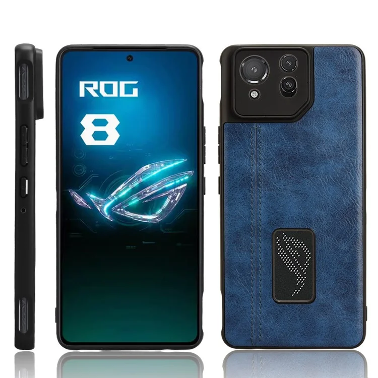 Für Asus Rog Phone 8 5g / Telefon 8 Pro 5G Hülle Stitching Line Cowide Textur Anti-kratzer-telefonabdeckung - Blau